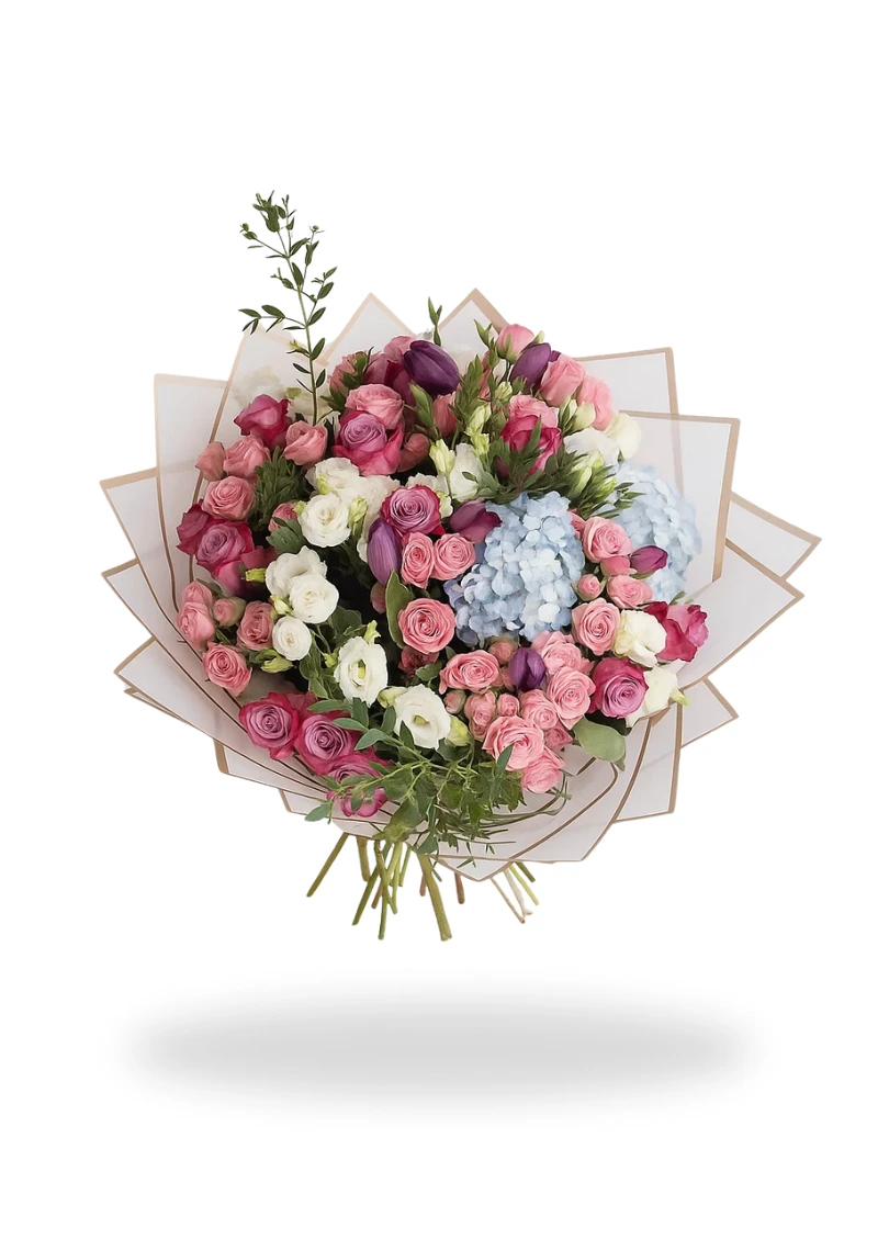 Luxury mixed flower bouquet with tulips, roses & hydrangeas – mixed flower bouquet delivery UAE